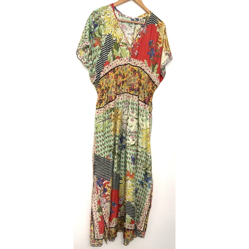 Johnny Was Dress Womens Size Large 100% Silk Sheer Designer Maxi Floral Dress